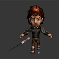 Cartoon Man In Dark Decorated Outfit With Reddish Brown Hair Holding Stick On Reflective Background