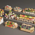 Wooden Display Shelves With Fruits Vegetables And Various Retail Store Designs