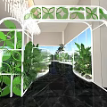 The Onyx Building Modern Interior Featuring Curved Glass Walls Indoor Plants And Black Reflective Floor