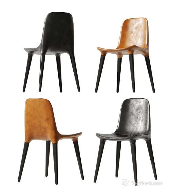Modern Minimalist Leisure Chairs With Leather Upholstery Black And Brown Colors And Sturdy Legs 3d model 