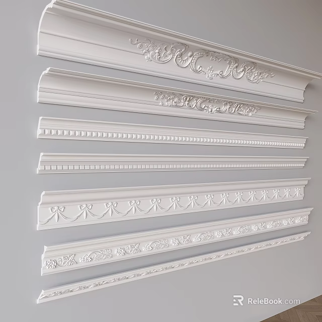 Various Decorative Coving Mouldings With Ornate Carved Patterns For Interior Design 3d model