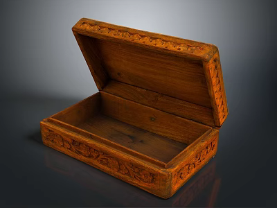 Handcrafted Open Wooden Box With Intricate Carved Patterns And Decorative Design 3d model