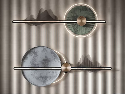 Modern Circular Wall Decor With Metal Bars And Soft Lighting On Striped Background 3d model
