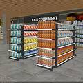 Display Shelves Stocked With Various Condiments Multiple Layers Neatly Arranged In Retail Store