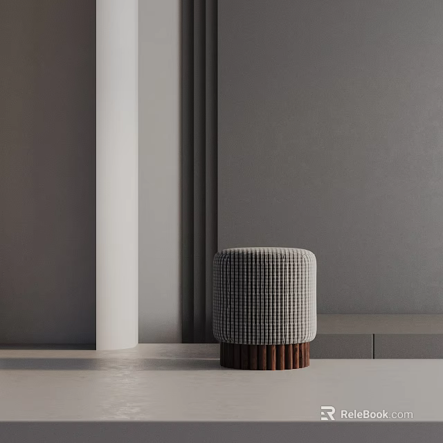 Modern Round Side Table With Grid Pattern Surface And Wooden Short Legs Design 3d model 