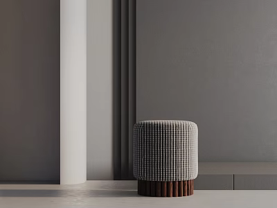 Modern Round Side Table With Grid Pattern Surface And Wooden Short Legs Design 3d model