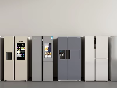 Refrigerators with Beige Gray White Colors Single Double Side by Side Doors Display Ice Maker 3d model