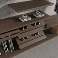 Modern Clothes Hangers Holding White Shirts In Stylish Closet With Wooden Cabinet