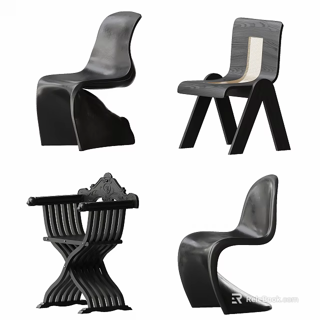 Stylish Black Dining Chairs Showcasing Various Unique Designs And Modern Styles 3d model 