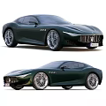 Dark Green Maserati Sports Car Front And Rear Exterior Views