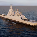 Modern Warship Sailing On The Sea Surface 3d model