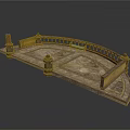 Ornate Curved Architectural Structure With Decorative Railings And Stone Paved Surface