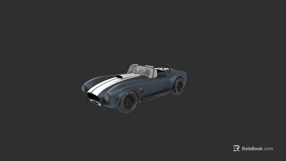 Vintage Navy Blue Convertible Sports Car With White Stripes And Black Wheels 3d model 