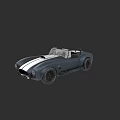 Vintage Navy Blue Convertible Sports Car With White Stripes And Black Wheels