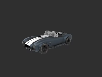 Vintage Navy Blue Convertible Sports Car With White Stripes And Black Wheels 3d model