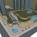 Modern Urban Architecture Featuring Skyscrapers And Low Rise Circular Structures
