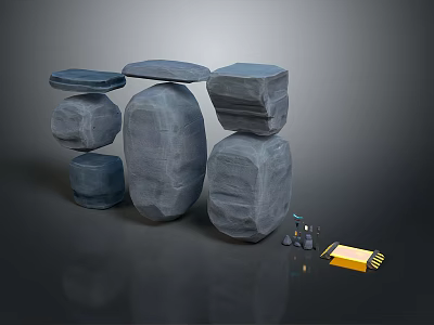 Rustic Stacked Stone Structures Combined With Wooden Elements In Natural Design 3d model