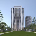 Modern High Rise Residential Buildings with Exterior Design and Green Surroundings