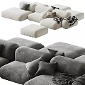 Modular Sectional Sofa Set With Velvet Upholstery Gray Beige Accent Pillows And Ottoman
