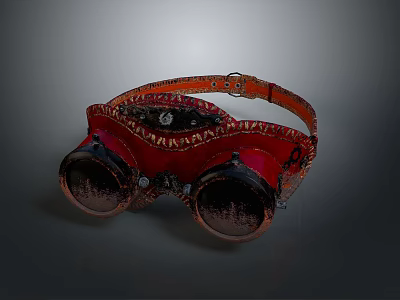 Vintage Red And Black Goggles With Leather Strap And Round Lenses 3d model