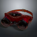 Vintage Red And Black Goggles With Leather Strap And Round Lenses