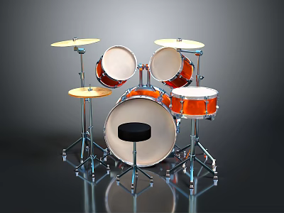 Complete Orange Drum Set With Multiple Drums Cymbals Sturdy Metal Stands And Black Stool 3d model