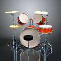 Complete Orange Drum Set With Multiple Drums Cymbals Sturdy Metal Stands And Black Stool