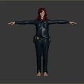 Game Movie Character Female Police Officer Red Hair In Blue Uniform With Badge Arms Outstretched