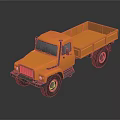 Orange Truck Model With Open Cargo Bed On Black Background Showing Reflection 3d model