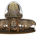 Unique Dome Architectural Structure With Wooden Frame Transparent Top And Multiple Thatched Roof Sections