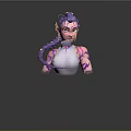 3D Fantasy Female Character With Purple Braided Hair White Top And Lightning Patterns