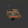 Stylized Red And Green Tank With Number 82 And Small Flag Design Features