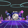3D Photo Spot With Neon Lights Grid Floor Swing Screen And Ring Decorations