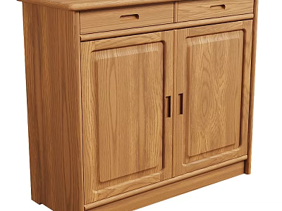 Wooden Entryway Side Cabinet With Double Doors And Drawers For Home Storage 3d model