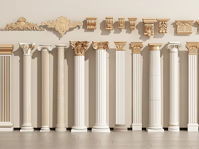 Classical Roman Columns With Various Styles Decorative Capitals And White Beige Tones 3d model