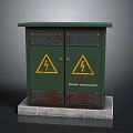 Green Double Door Storage Cabinet With Warning Signs On Concrete Base