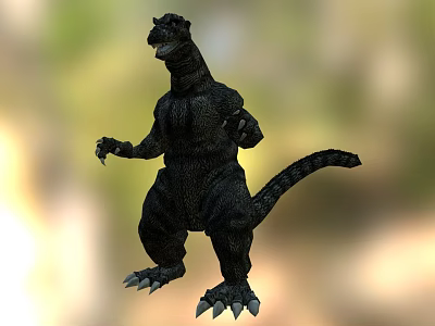 Black Giant Monster Standing With Textured Skin And Long Tail In Blurred Background 3d model
