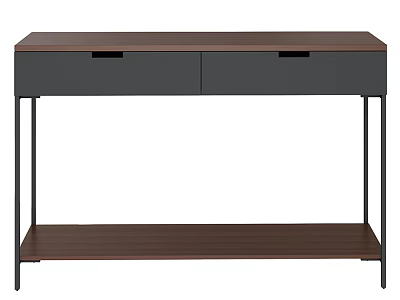 Modern Home Office Desk With Brown Tabletop Gray Drawers Black Metal Legs And Lower Shelf 3d model