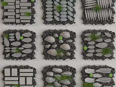 Various Garden Stepping Stone Designs With Shaped Stones Pebble Borders And Small Plants 3d model