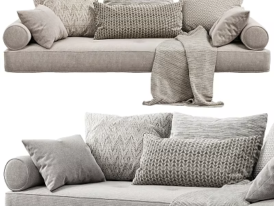 Cozy Modern Sectional Sofa With Textured Pillows And Soft Throw Blanket 3d model