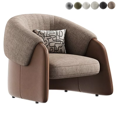 Modern Brown Accent Chair With Patterned Pillow Padded Seat And Curved Arms 3d model