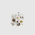 Stylish Decorative Ornament Set With Flower Bouquet Vase Fragrance Candles Lemons And Coffee Cup