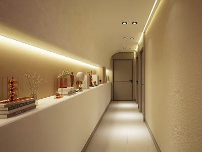 Clubhouse Corridor Modern Design With Soft Recessed Lighting And Decorative Items 3d model