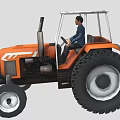 Orange Tractor With Cab And Driver Inside Featuring Large Wheels Design 3d model