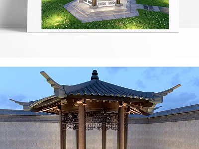 Traditional Chinese Pavilion In Courtyard With Curved Eaves And Carved Columns 3d model