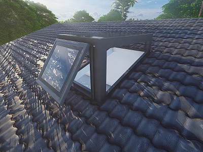 Detached Villa Tiled Roof Featuring Open Skylight And Green Trees Blue Sky 3d model
