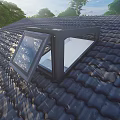 Detached Villa Tiled Roof Featuring Open Skylight And Green Trees Blue Sky