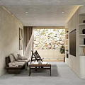 Modern Living Room Interior With Stone Wall Sofa Coffee Table TV And Decorative Shelves