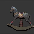 Children's Handcrafted Rocking Horse With Decorative Patterns Colorful Design And Wooden Base