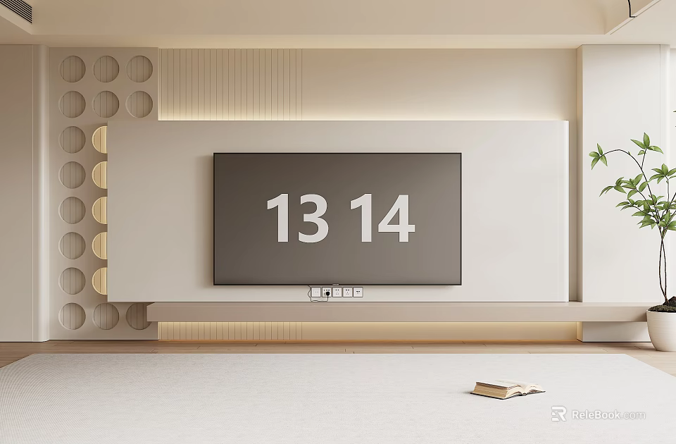 Modern Minimalist TV Wall Design With LED Strip Lights And Decorative Panels 3d model 